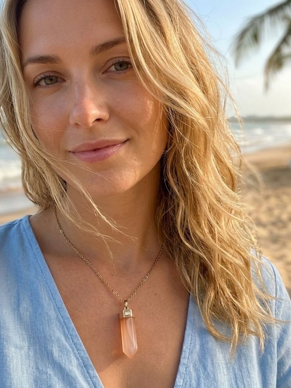Boho Light Pink Crystal-Like Pendant Necklace